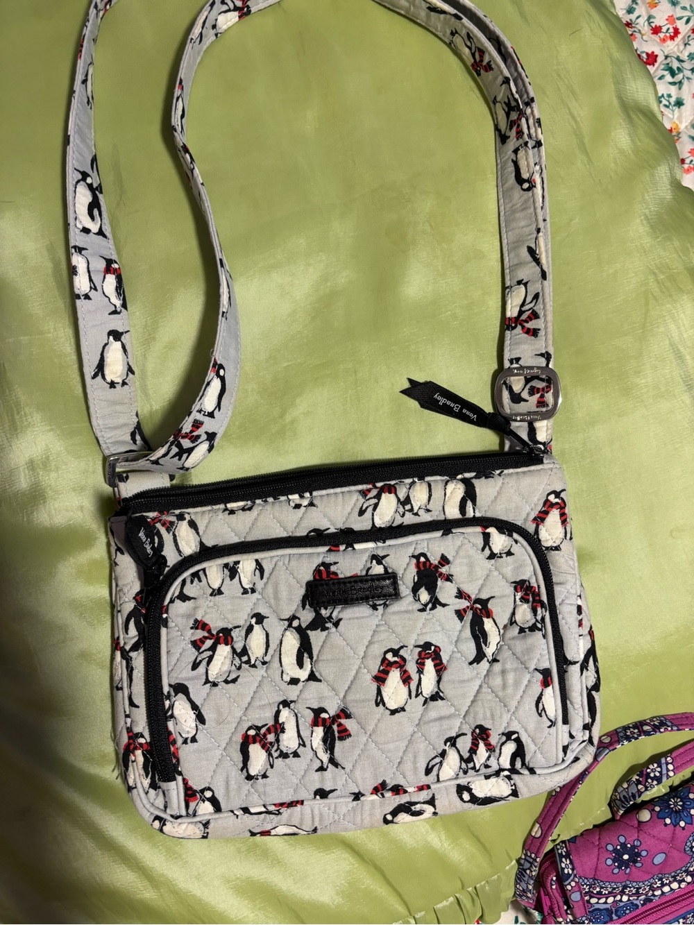 Vera Bradley Light Gray Quilted Crossbody with Penguin Print